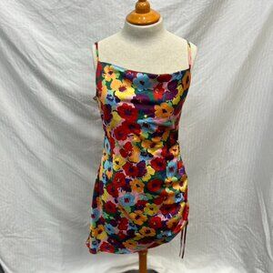 Multi colored side rouched mini dress